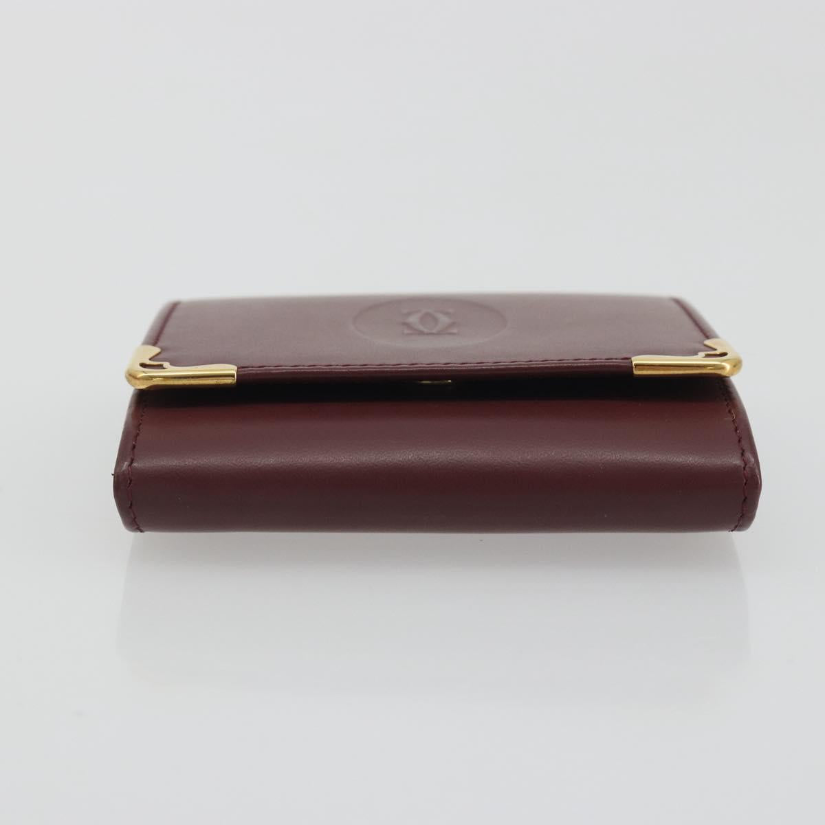 CARTIER Must Line Coin Purse Leather Bordeaux Gold Tone Auth am12371V