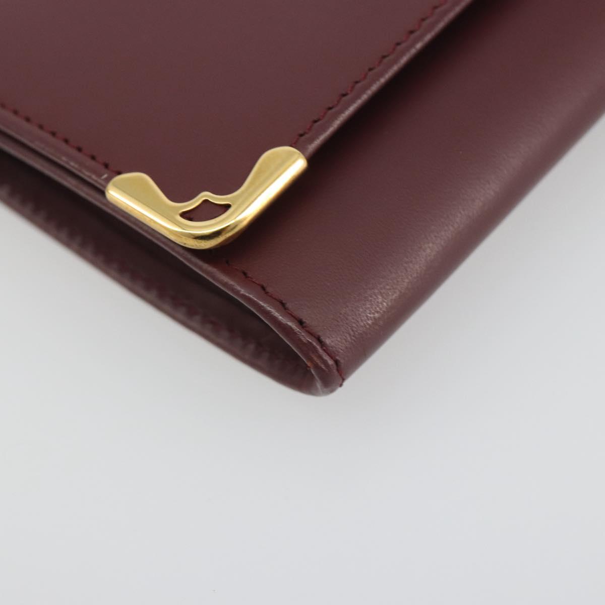 CARTIER Must Line Coin Purse Leather Bordeaux Gold Tone Auth am12371V