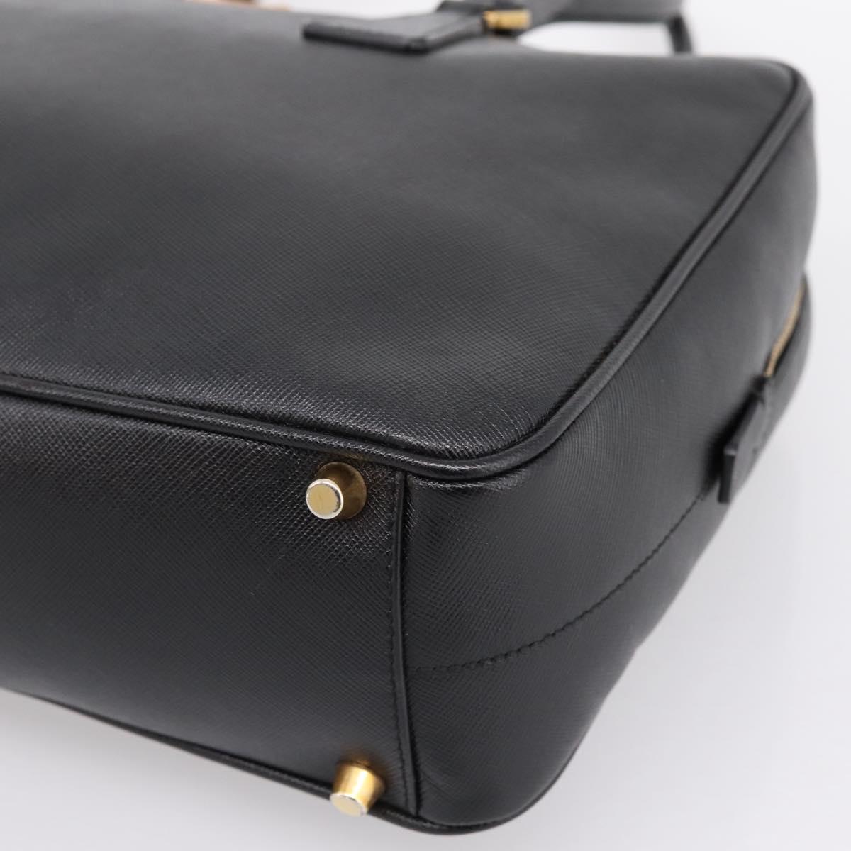 PRADA Hand Bag Saffiano Black Gold Tone Auth am12372SAM