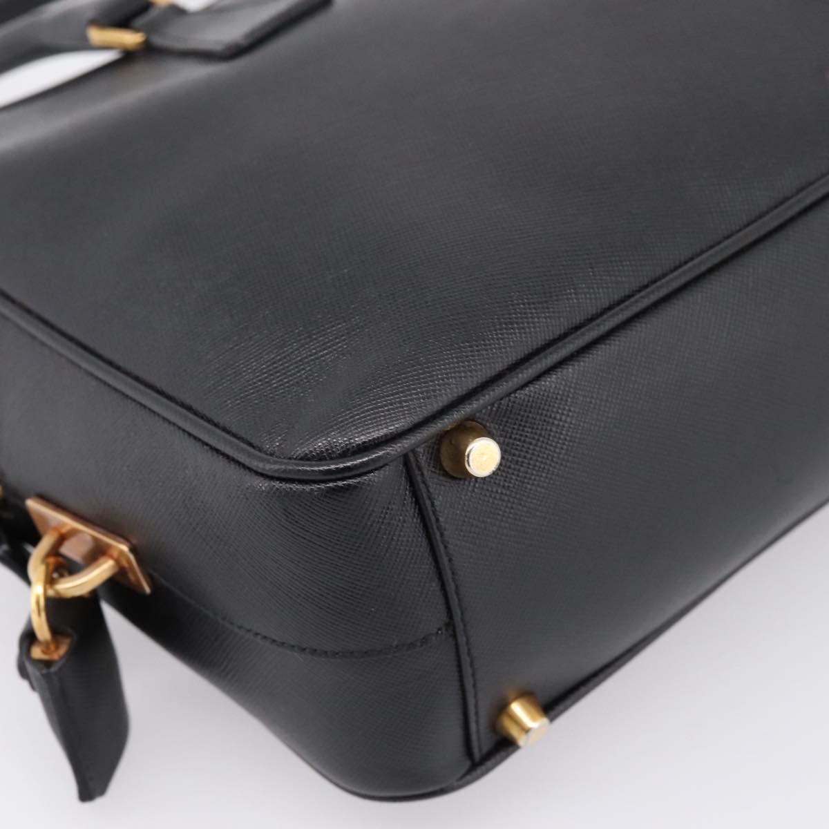 PRADA Hand Bag Saffiano Black Gold Tone Auth am12372SAM