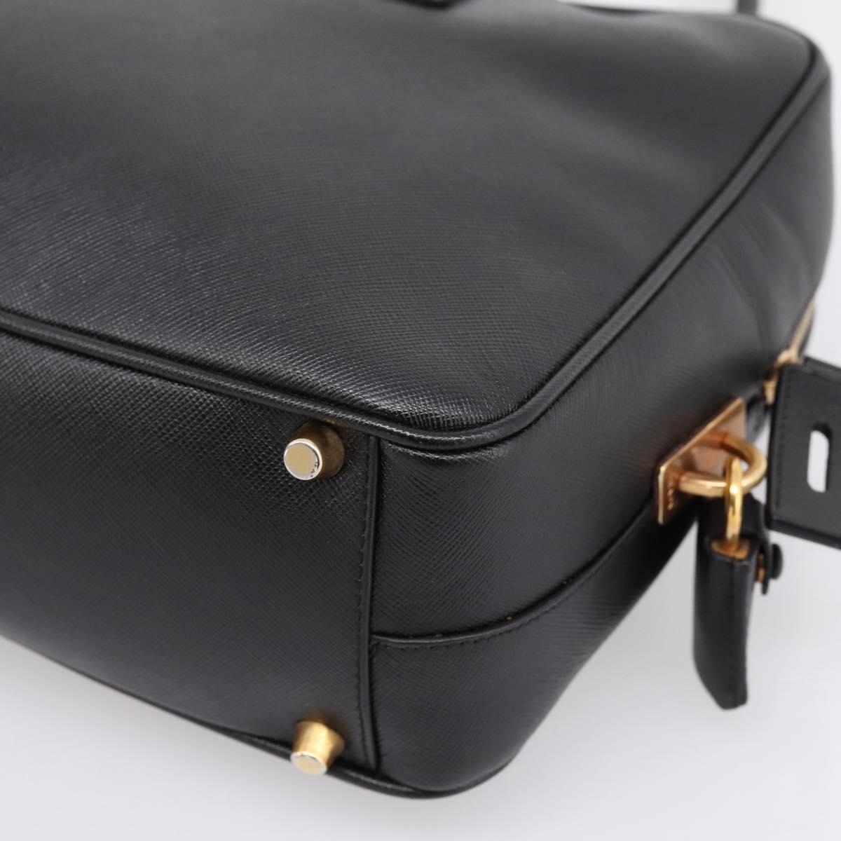PRADA Hand Bag Saffiano Black Gold Tone Auth am12372SAM