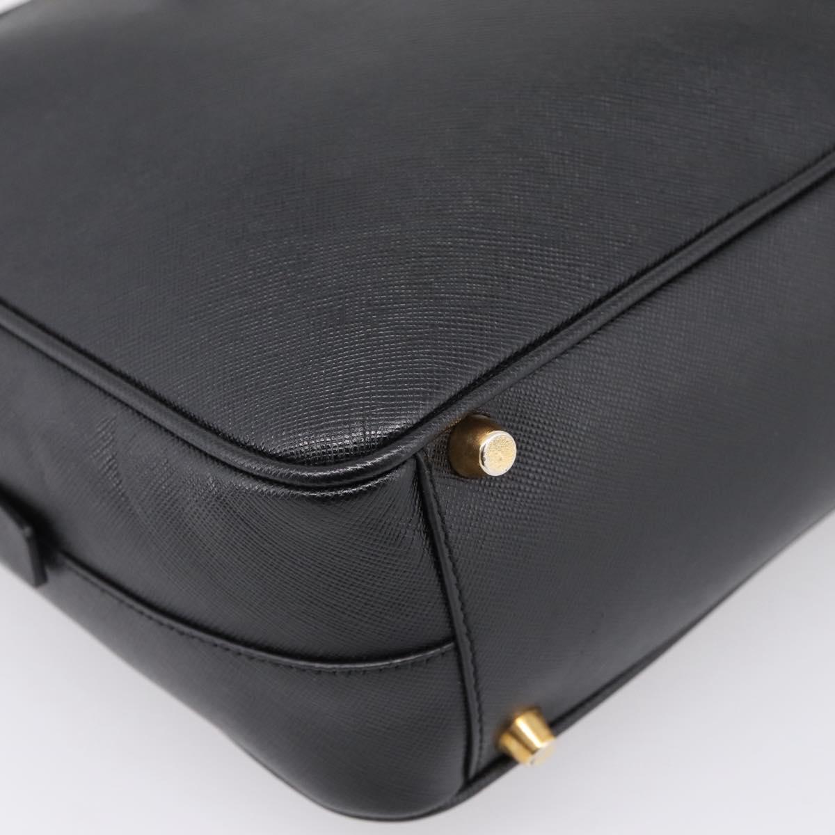 PRADA Hand Bag Saffiano Black Gold Tone Auth am12372SAM