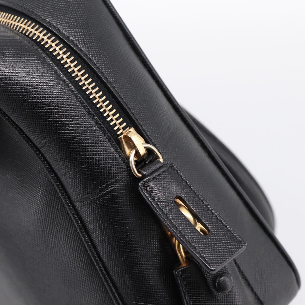 PRADA Hand Bag Saffiano Black Gold Tone Auth am12372SAM