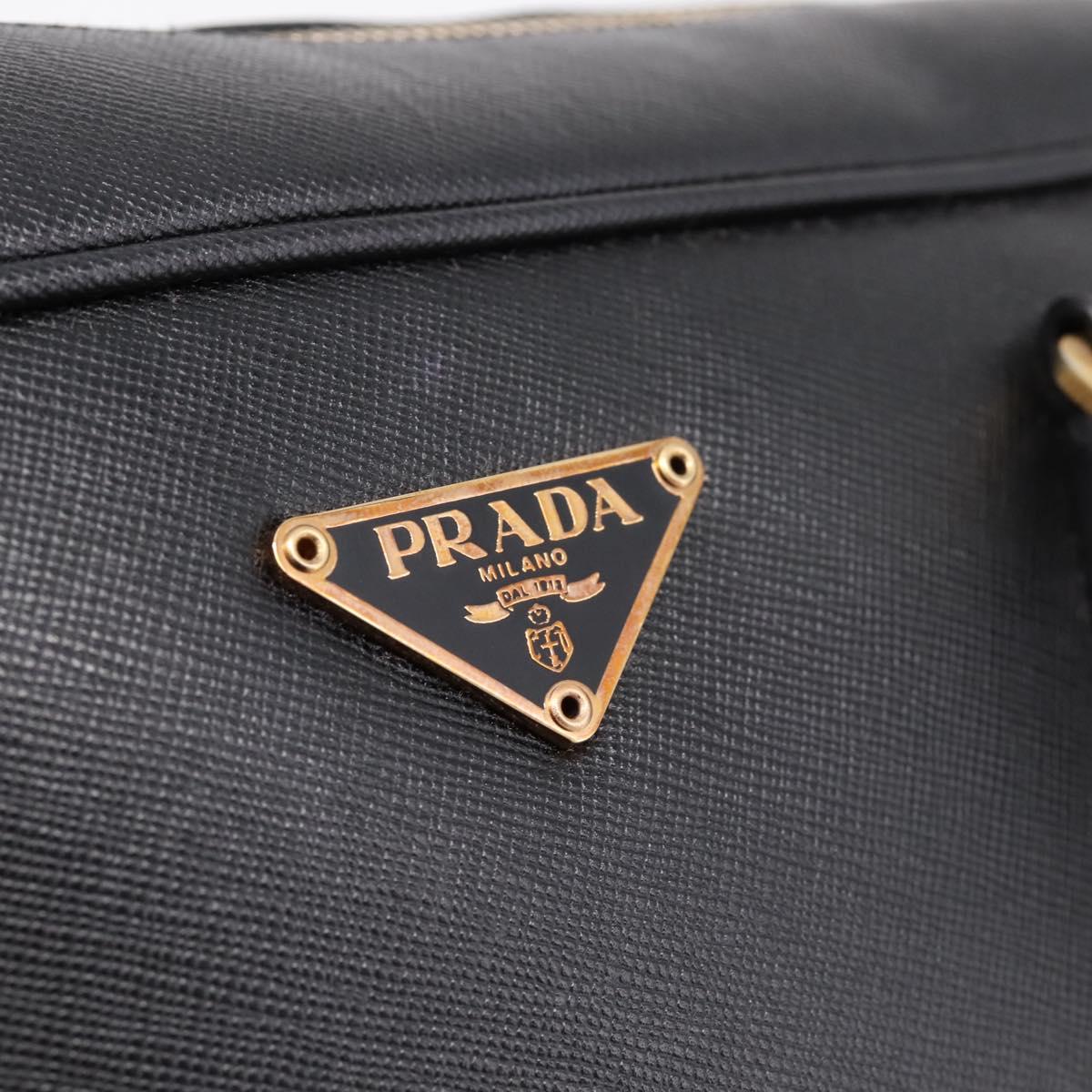 PRADA Hand Bag Saffiano Black Gold Tone Auth am12372SAM