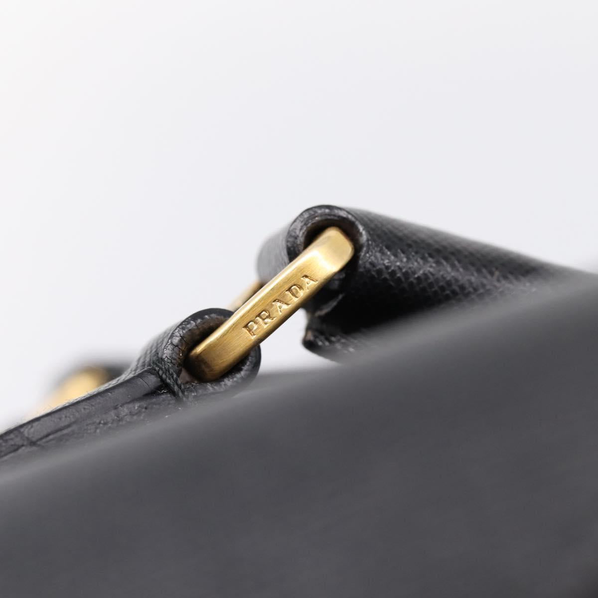 PRADA Hand Bag Saffiano Black Gold Tone Auth am12372SAM