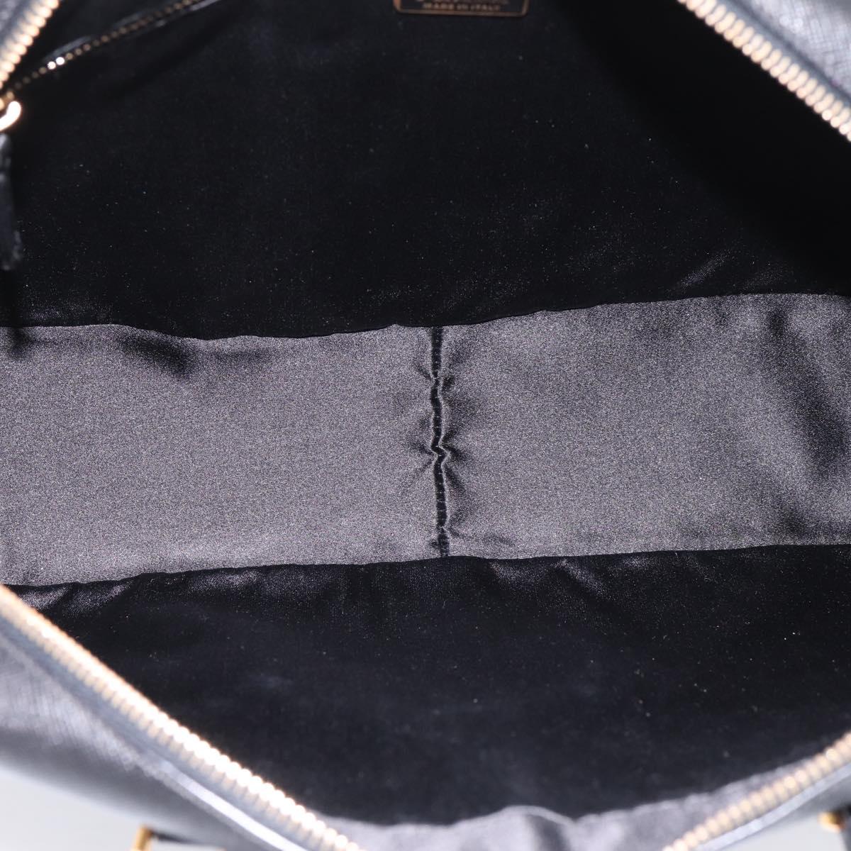 PRADA Hand Bag Saffiano Black Gold Tone Auth am12372SAM
