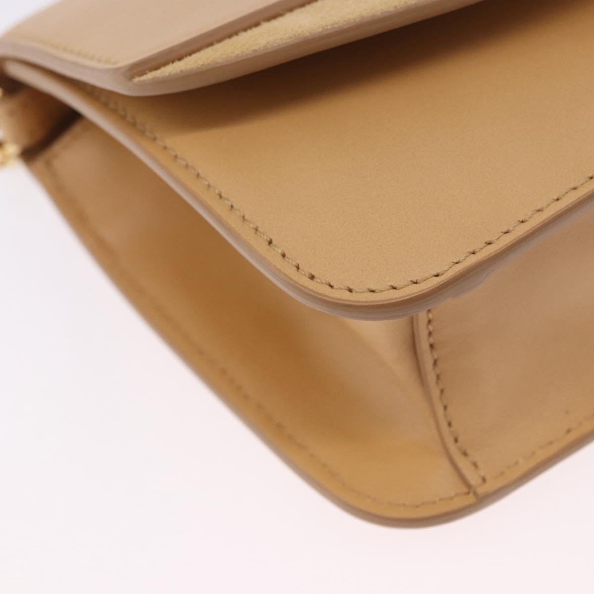 Chloe C Chain Shoulder Bag Leather Beige Gold Tone Auth am12374V