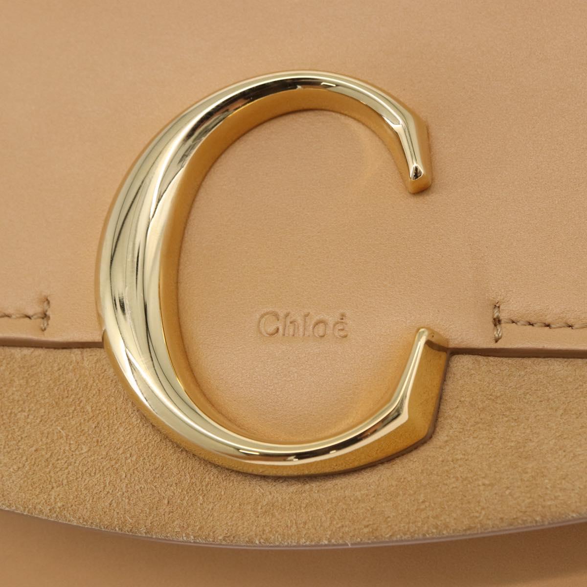 Chloe C Chain Shoulder Bag Leather Beige Gold Tone Auth am12374V