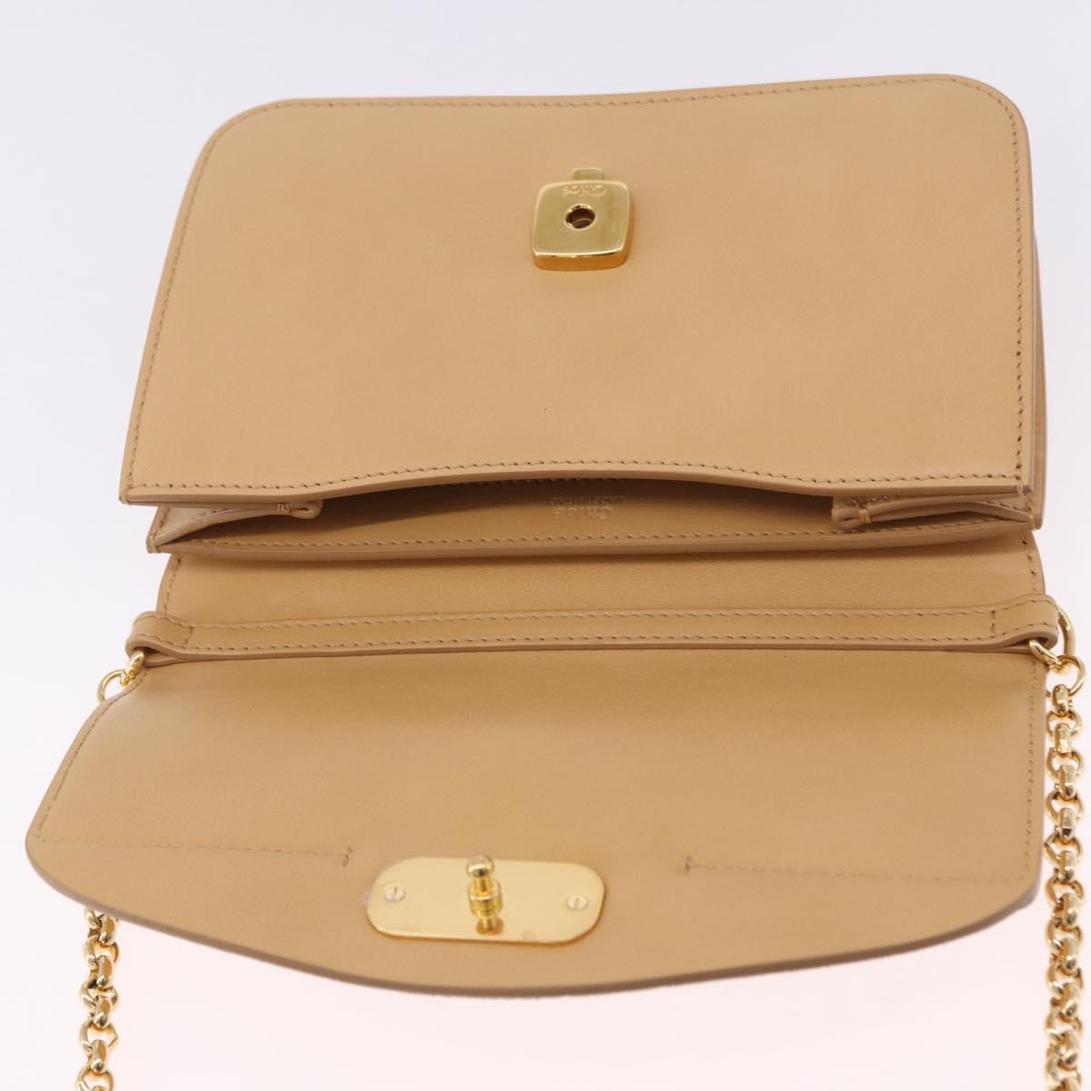Chloe C Chain Shoulder Bag Leather Beige Gold Tone Auth am12374V