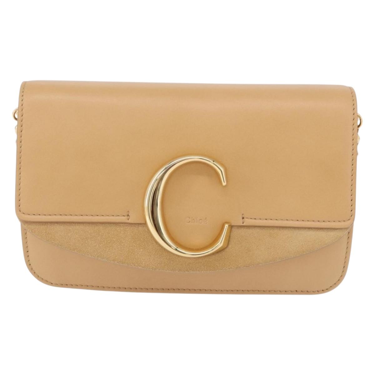 Chloe C Chain Shoulder Bag Leather Beige Gold Tone Auth am12374V