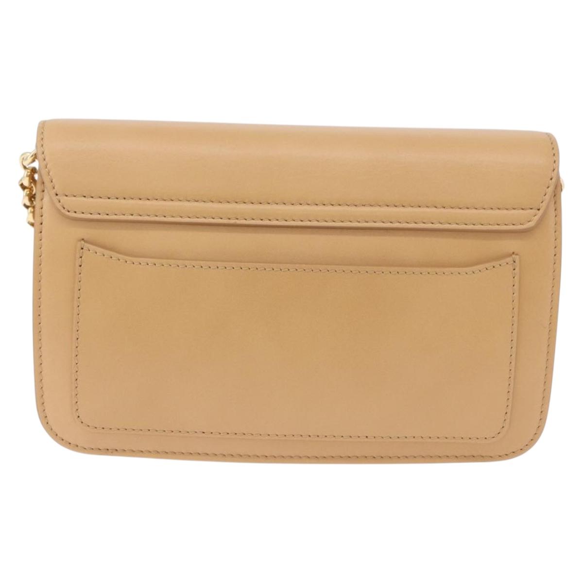 Chloe C Chain Shoulder Bag Leather Beige Gold Tone Auth am12374V