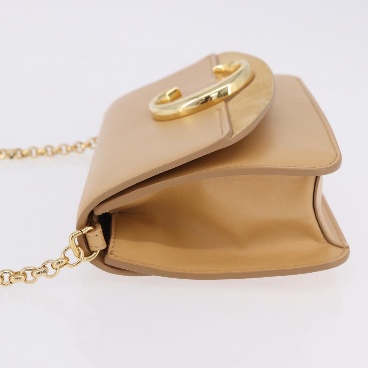 Chloe C Chain Shoulder Bag Leather Beige Gold Tone Auth am12374V