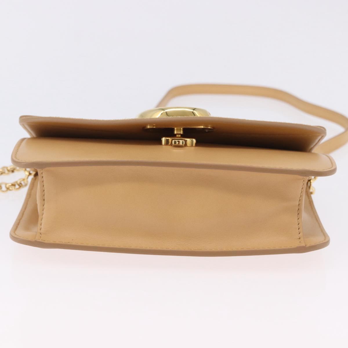 Chloe C Chain Shoulder Bag Leather Beige Gold Tone Auth am12374V