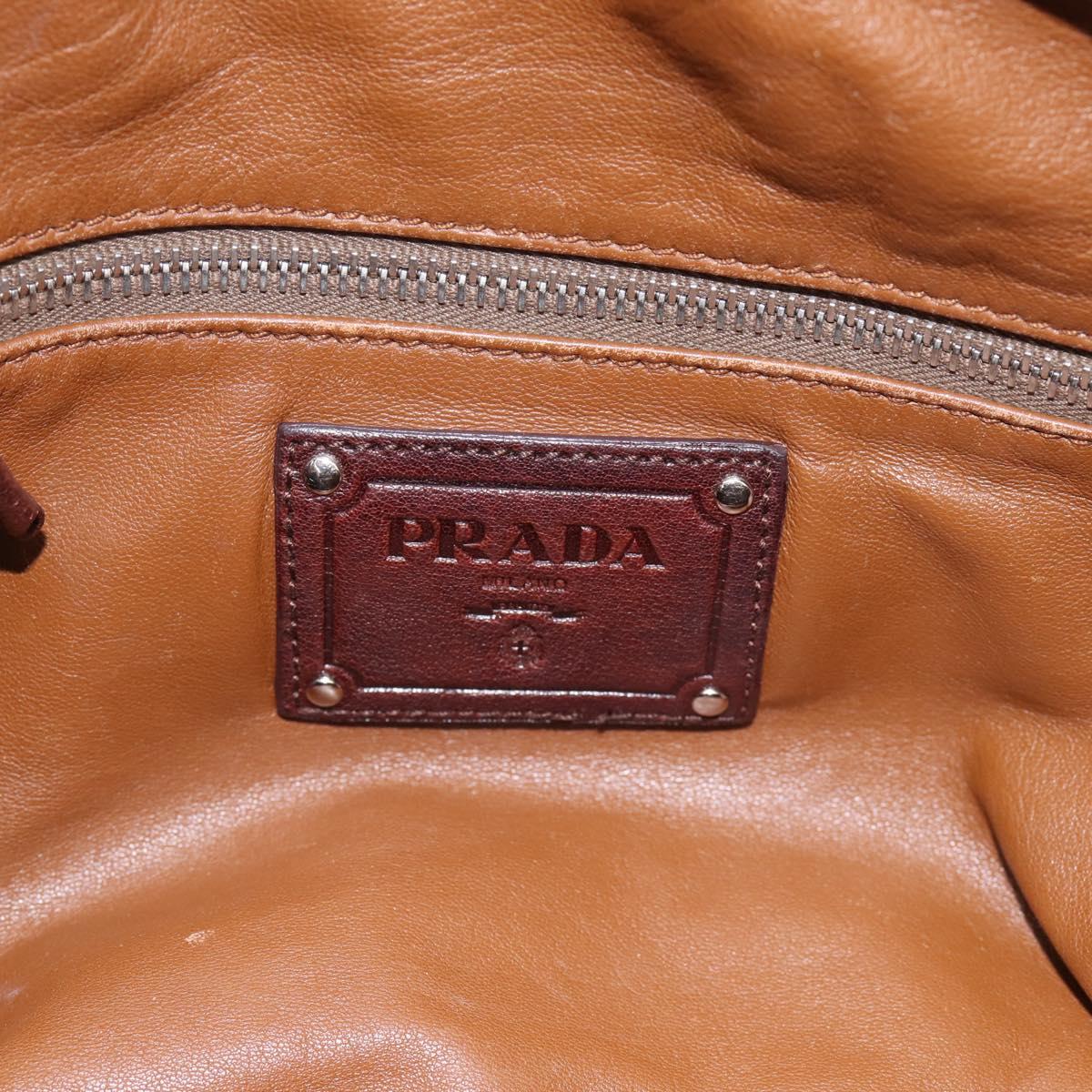 PRADA Hand Bag Leather Brown Silver BR2804 Auth am12375V