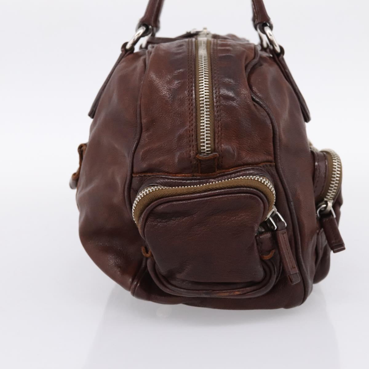 PRADA Hand Bag Leather Brown Silver BR2804 Auth am12375V