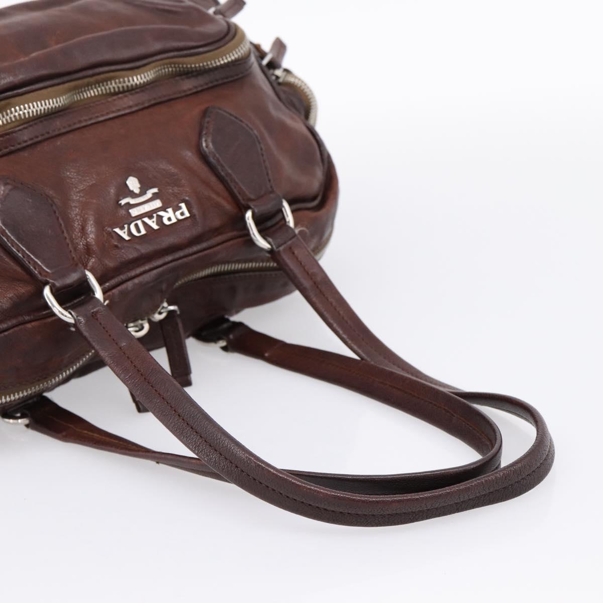 PRADA Hand Bag Leather Brown Silver BR2804 Auth am12375V
