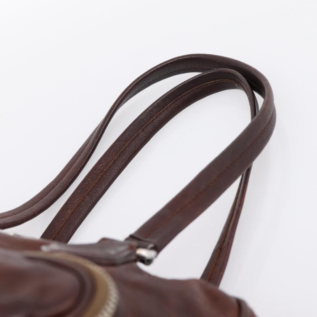PRADA Hand Bag Leather Brown Silver BR2804 Auth am12375V
