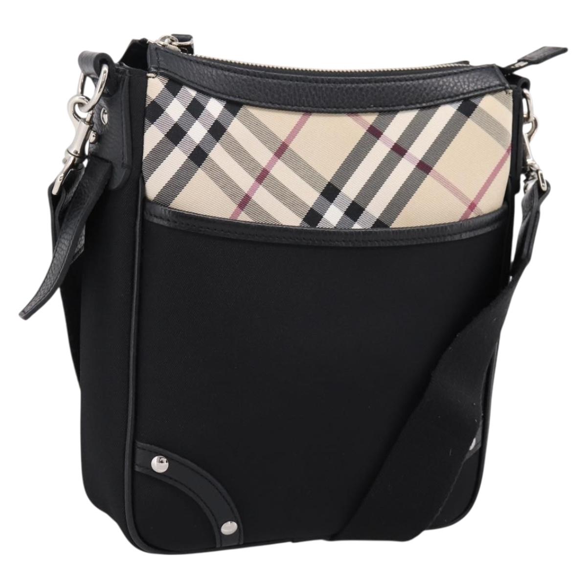 BURBERRY Nova Check Shoulder Bag Canvas Black Beige Auth am12376V