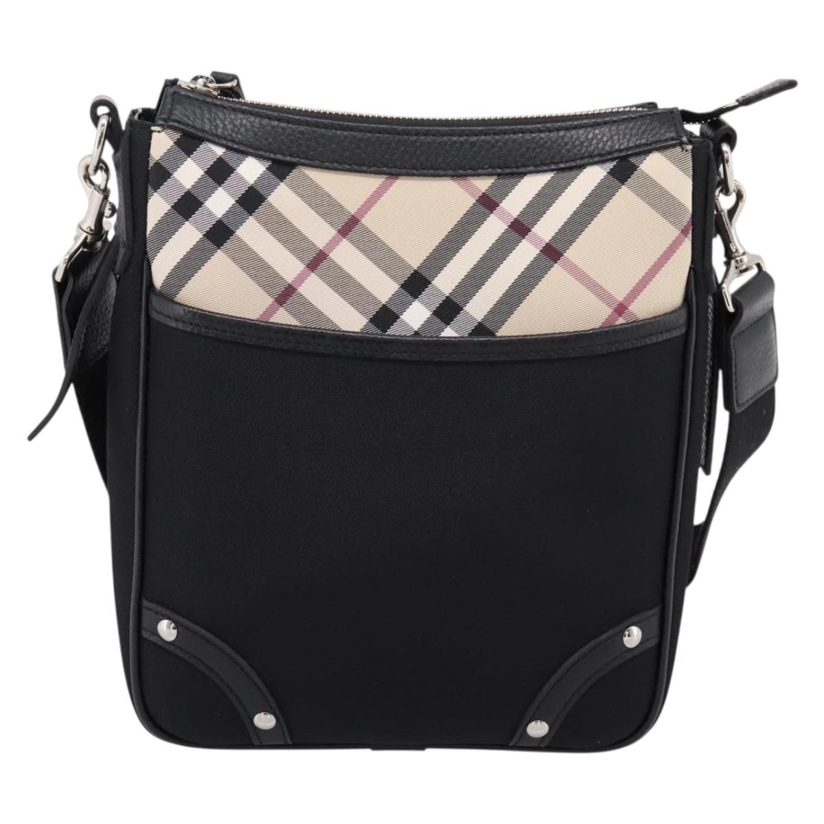 BURBERRY Nova Check Shoulder Bag Canvas Black Beige Auth am12376V