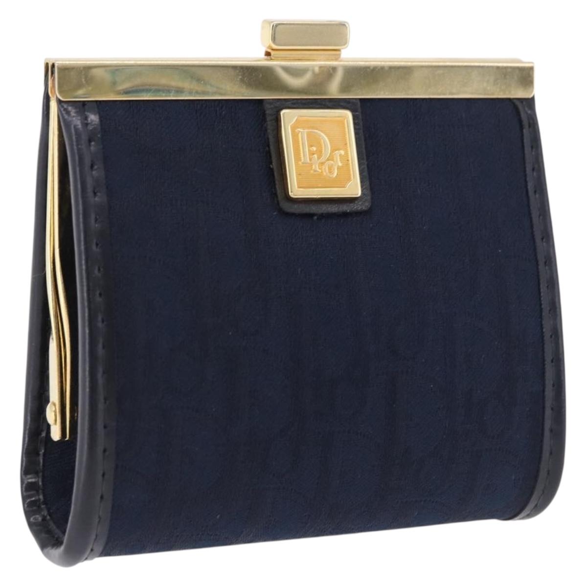 Christian Dior Trotter Canvas Coin Purse Navy Gold Auth am12381V