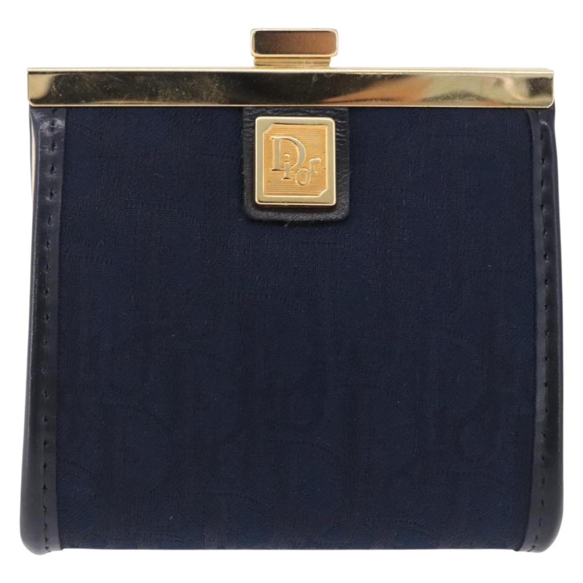 Christian Dior Trotter Canvas Coin Purse Navy Gold Auth am12381V