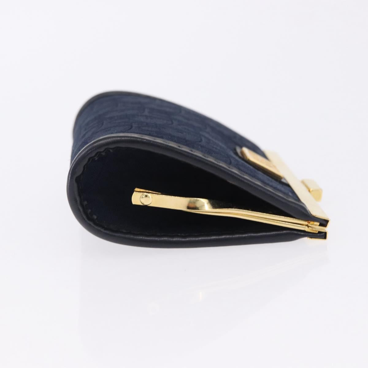 Christian Dior Trotter Canvas Coin Purse Navy Gold Auth am12381V