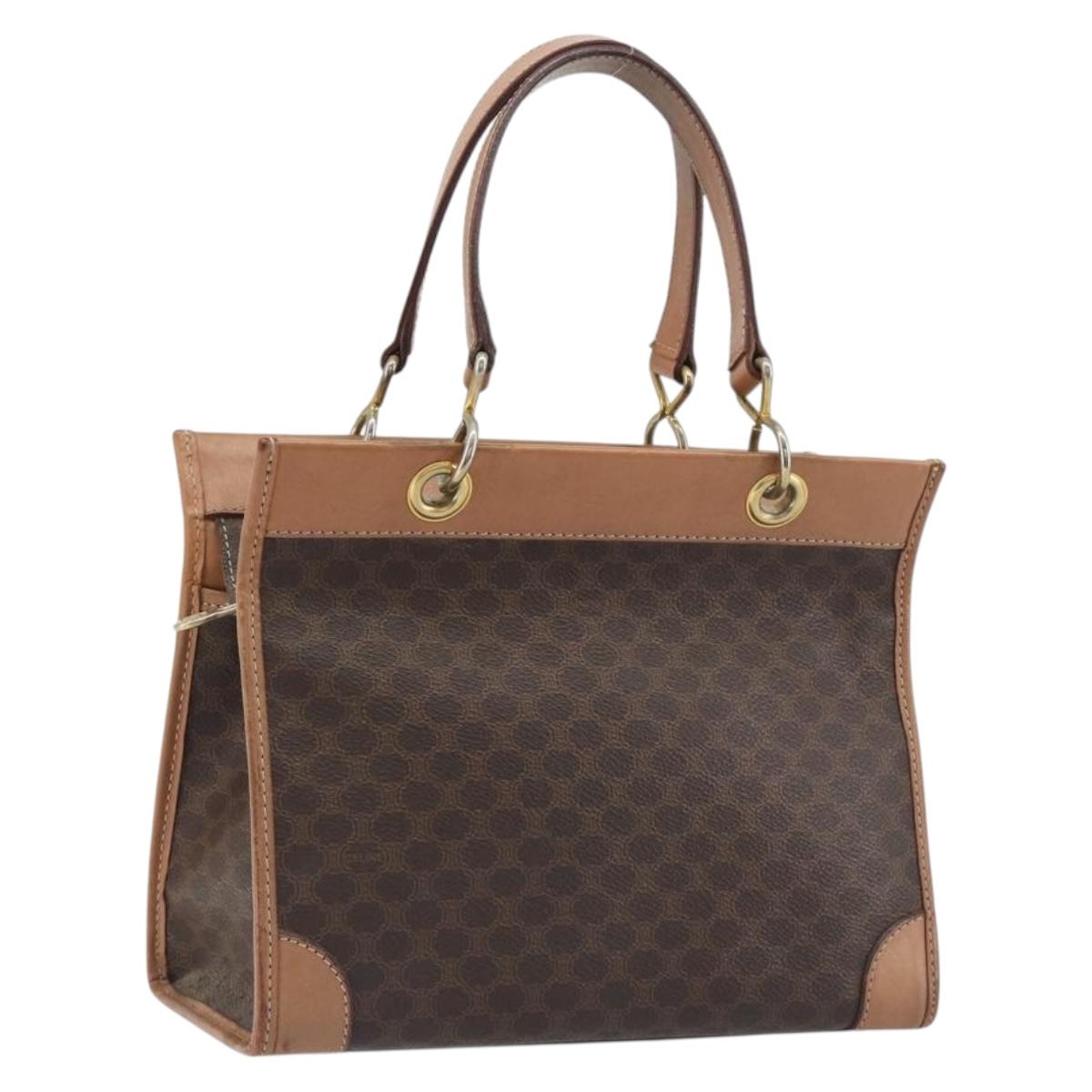 CELINE Macadam Canvas Hand Bag PVC Leather Brown Gold Auth am12382A