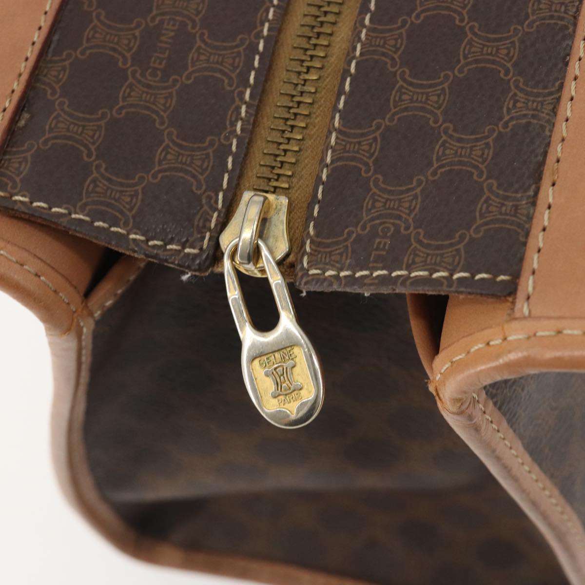 CELINE Macadam Canvas Hand Bag PVC Leather Brown Gold Auth am12382A