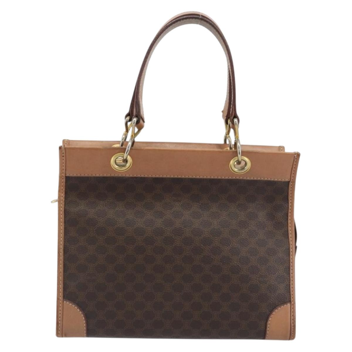 CELINE Macadam Canvas Hand Bag PVC Leather Brown Gold Auth am12382A