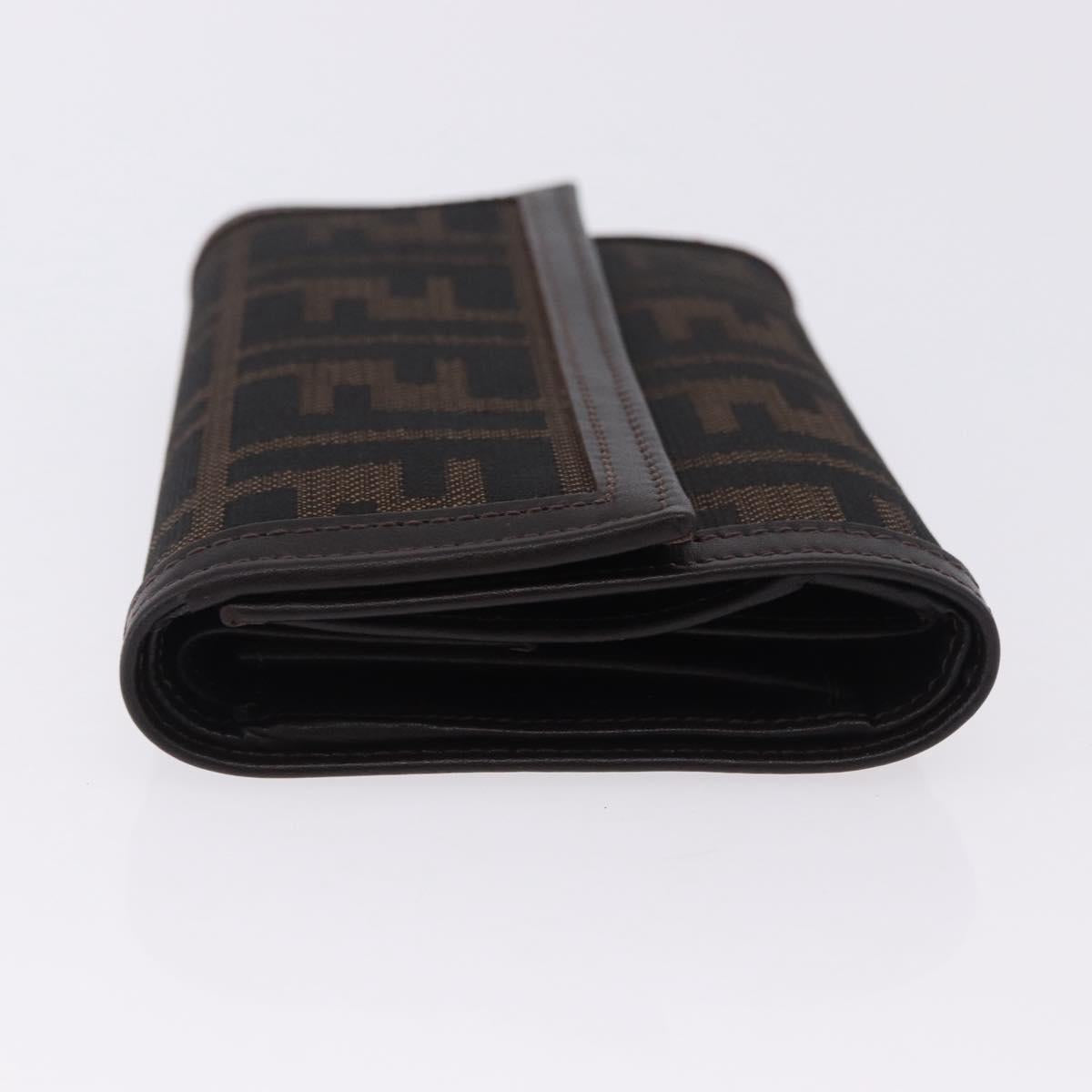 FENDI Zucca Canvas Compact Trifold Wallet Black Brown Auth am12383V