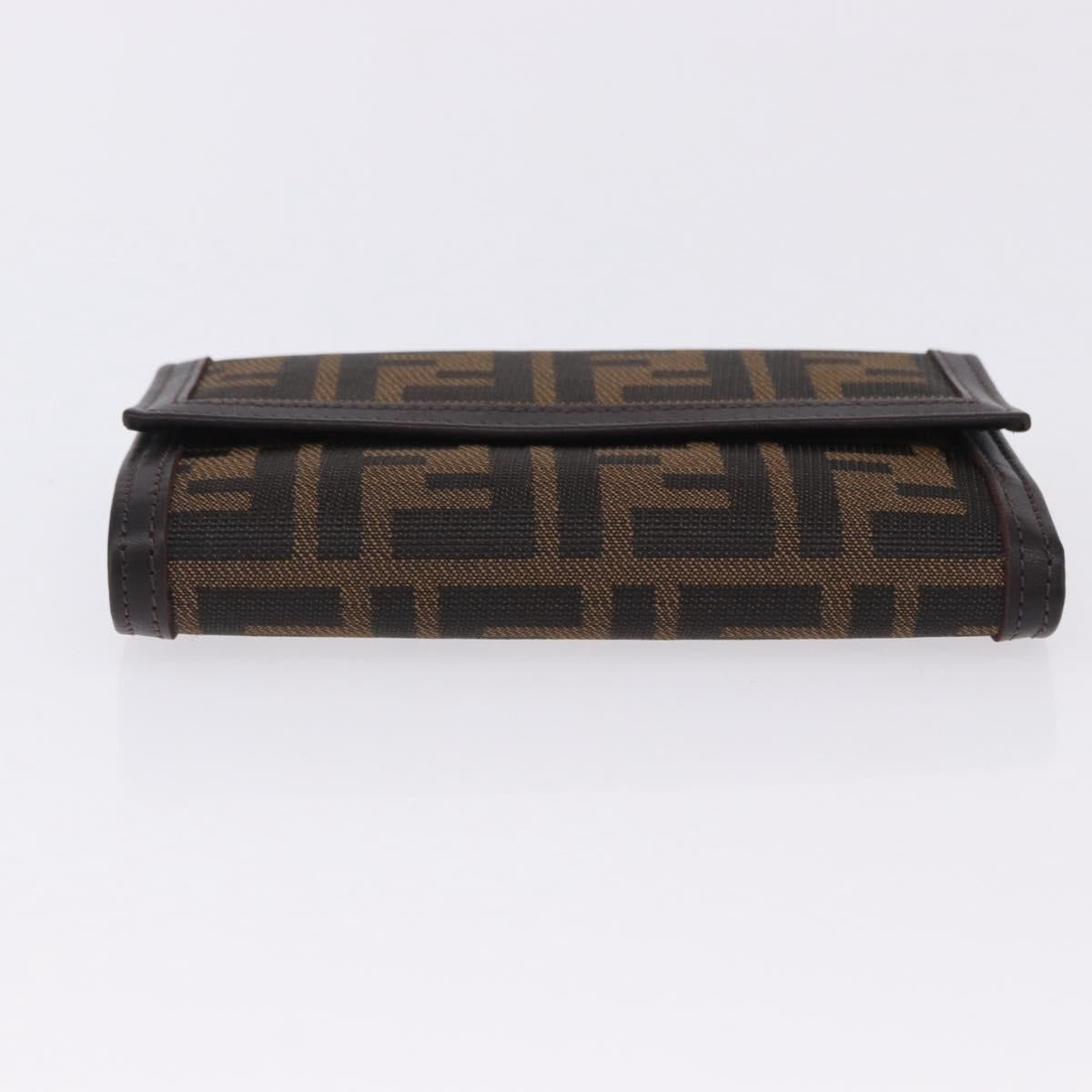 FENDI Zucca Canvas Compact Trifold Wallet Black Brown Auth am12383V