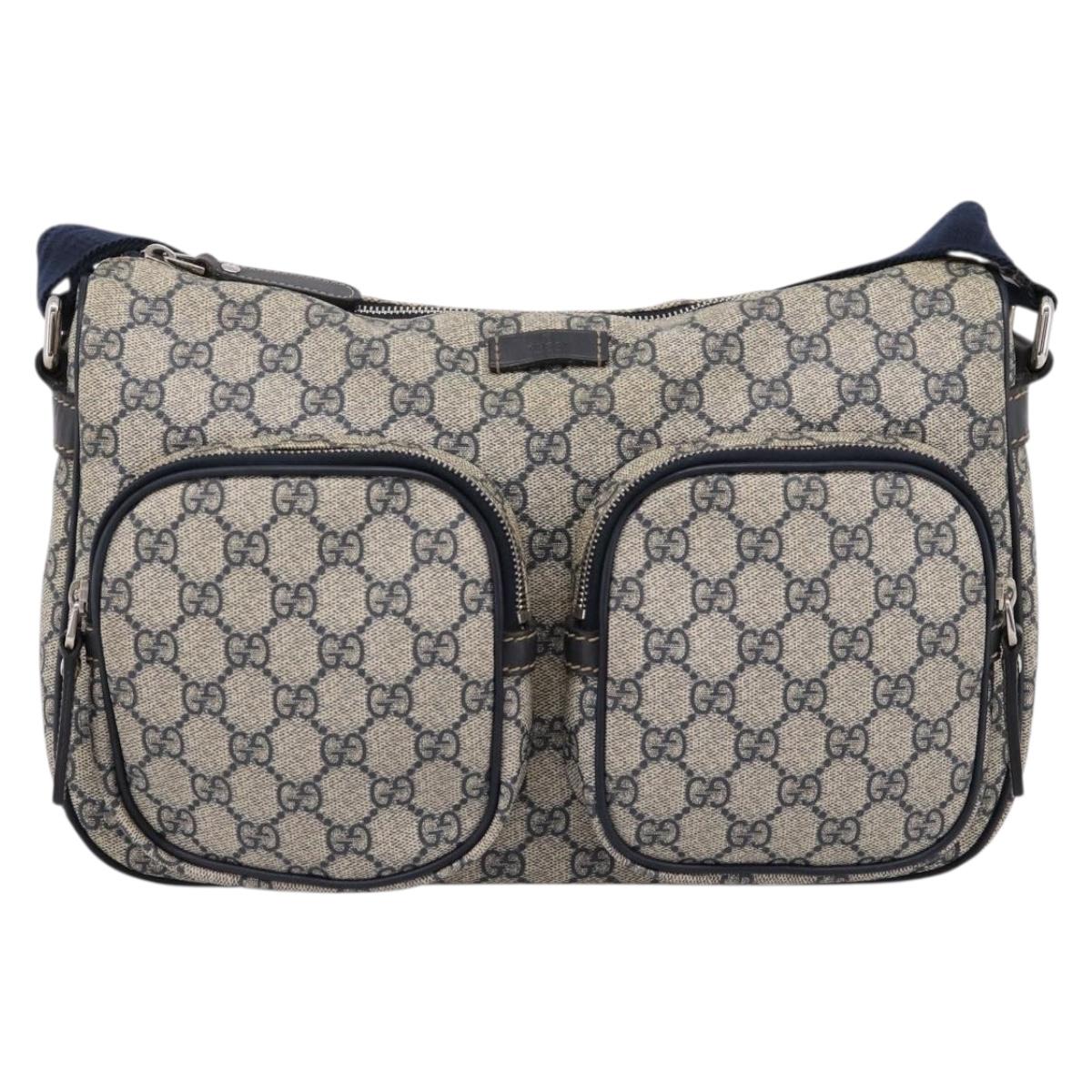 GUCCI GG Supreme Shoulder Bag PVC Navy Silver 246881 Auth am12385A