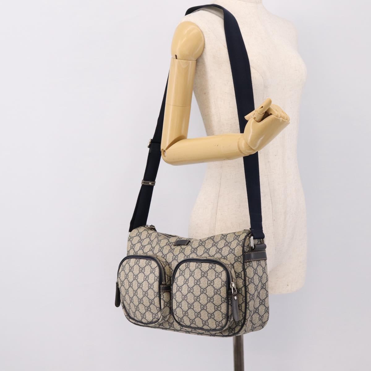 GUCCI GG Supreme Shoulder Bag PVC Navy Silver 246881 Auth am12385A