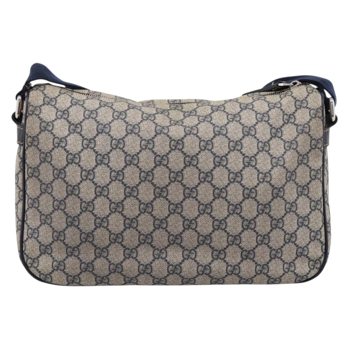 GUCCI GG Supreme Shoulder Bag PVC Navy Silver 246881 Auth am12385A