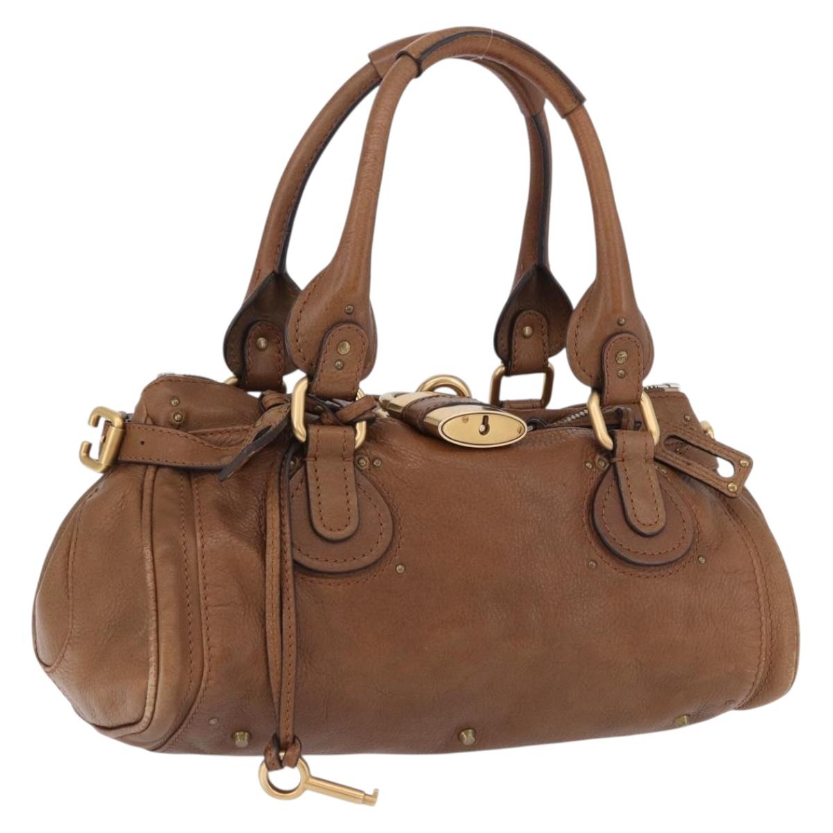 Chloe Paddington Hand Bag Leather Brown Gold Silver Auth am12386V