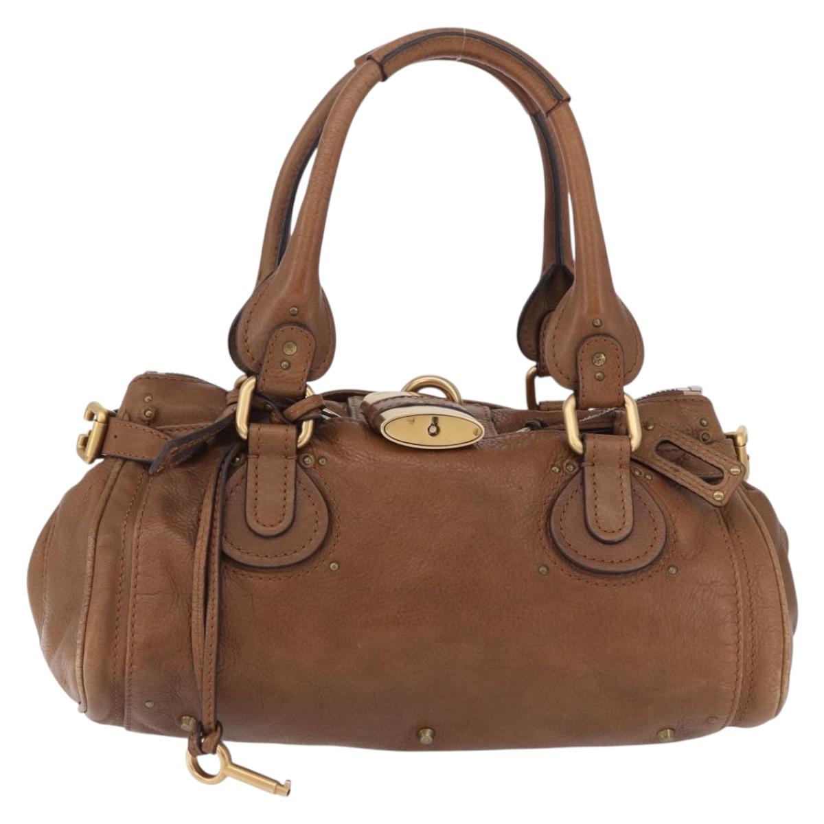 Chloe Paddington Hand Bag Leather Brown Gold Silver Auth am12386V