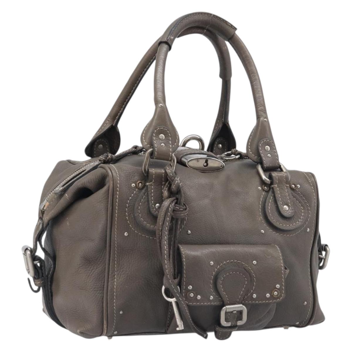 Chloe Paddington Hand Bag Leather Gray Silver Auth am12387V