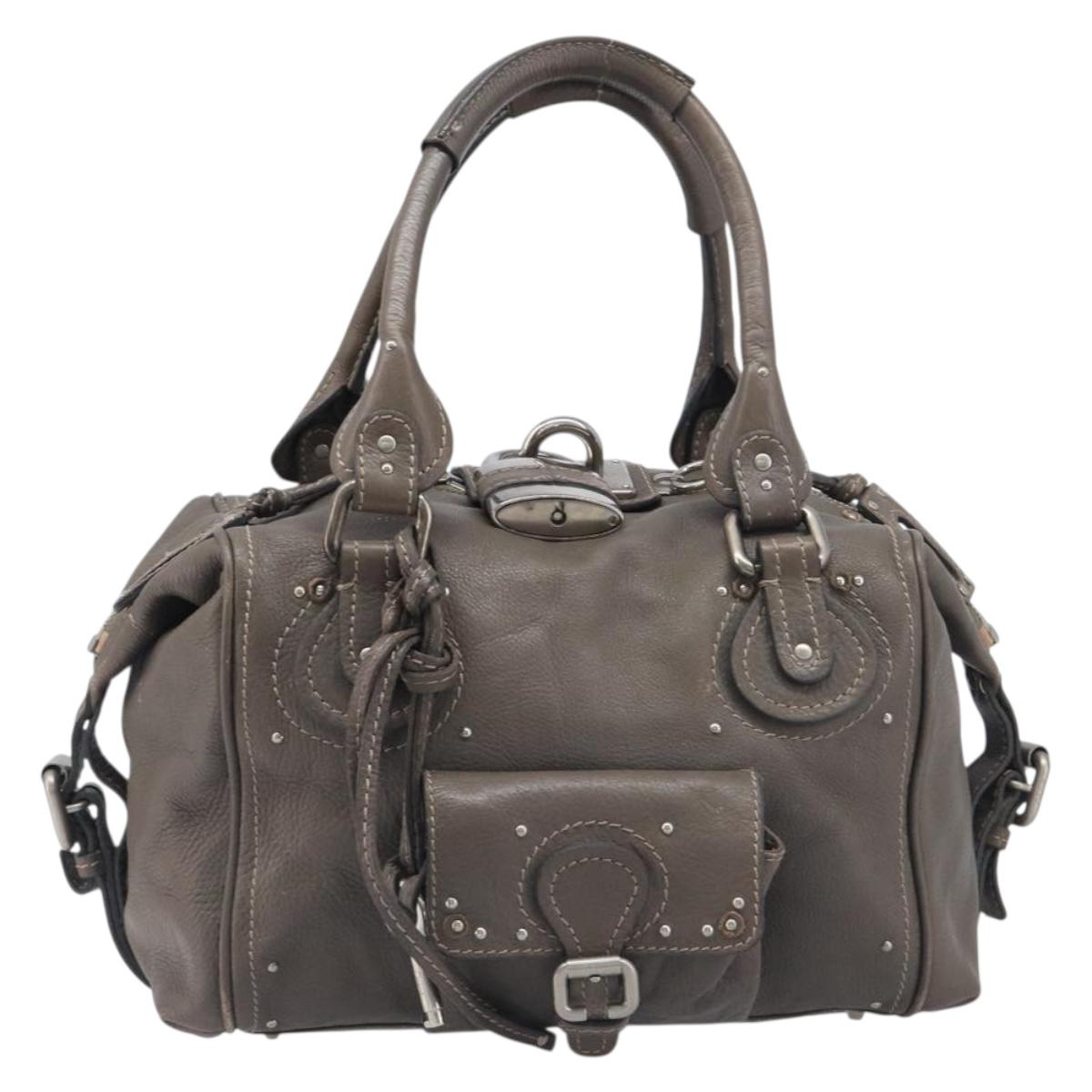 Chloe Paddington Hand Bag Leather Gray Silver Auth am12387V