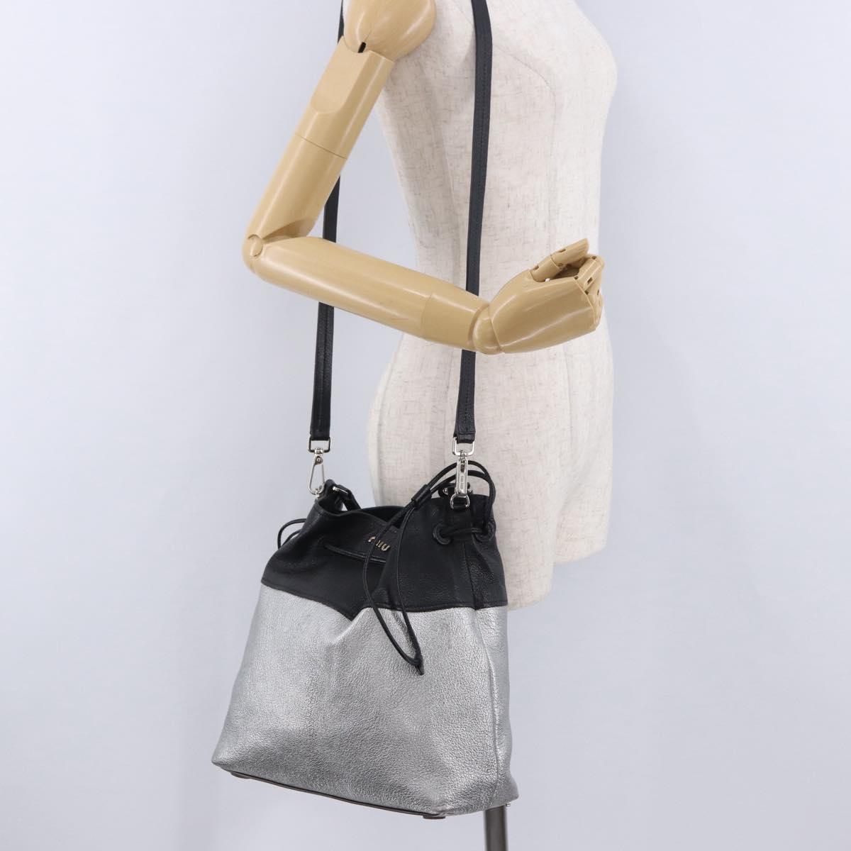 Miu Miu Shoulder Bag Leather Silver R1129C Auth am12389A