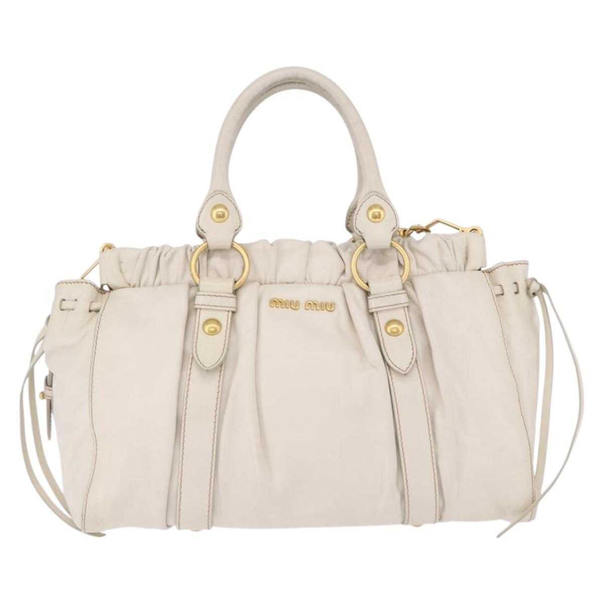 Miu Miu Hand Bag Leather 2way White Gold RT0383 Auth am12391V