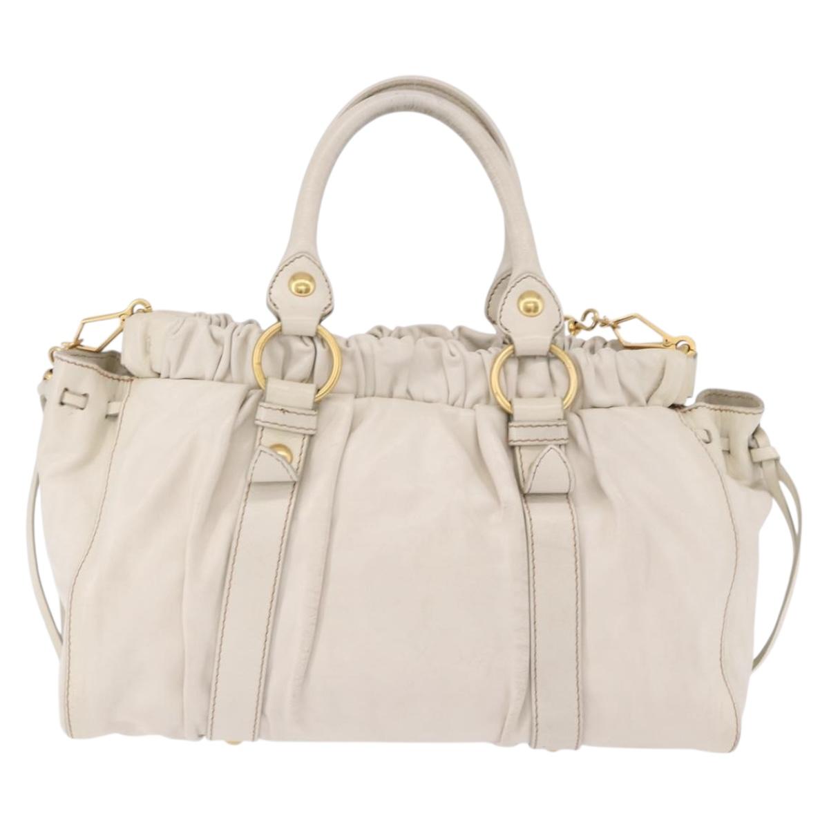 Miu Miu Hand Bag Leather 2way White Gold RT0383 Auth am12391V