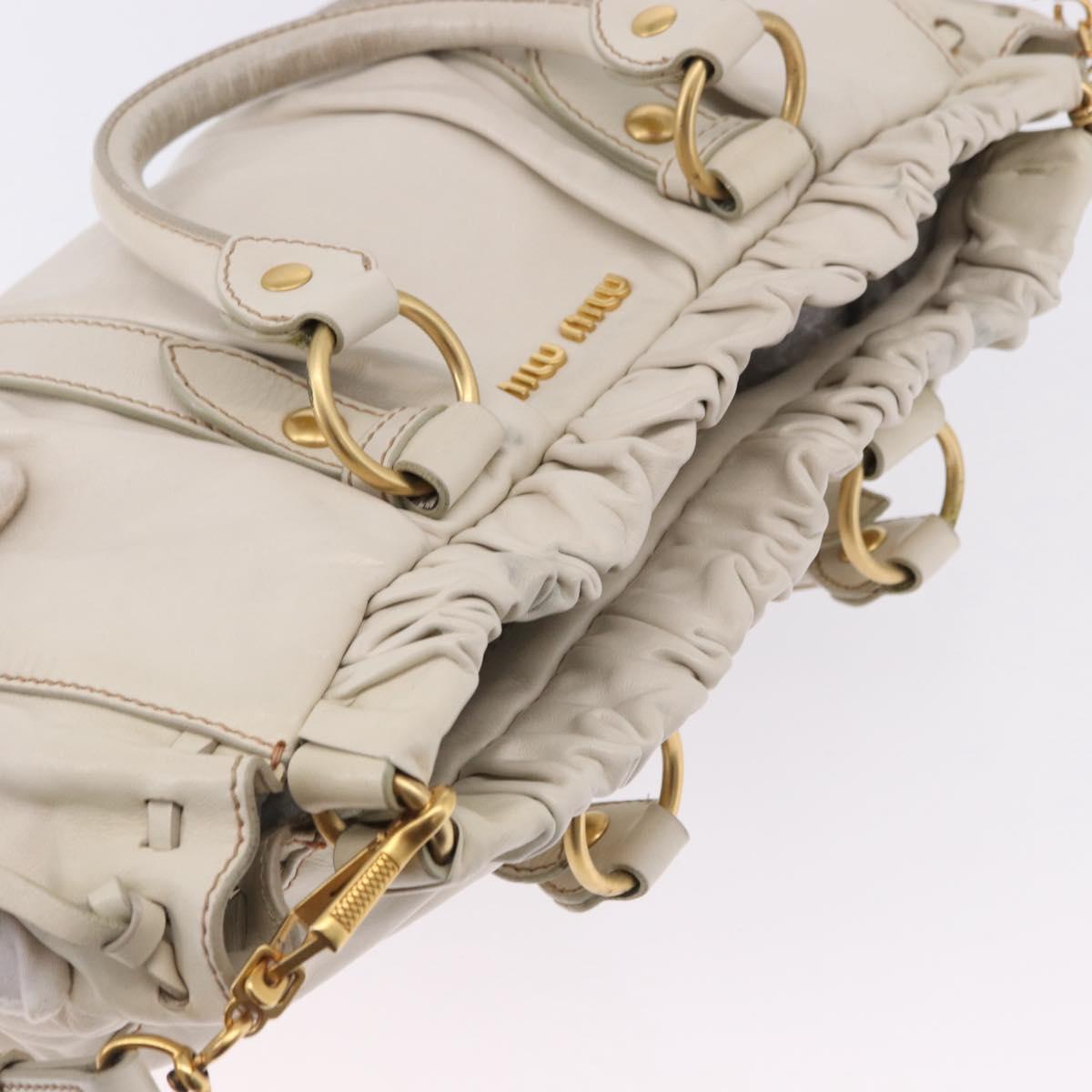 Miu Miu Hand Bag Leather 2way White Gold RT0383 Auth am12391V