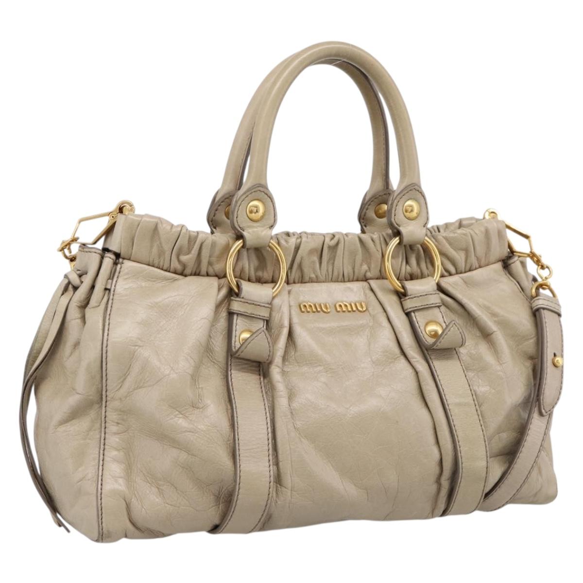 Miu Miu Hand Bag Leather 2way Beige Gold RT0383 Auth am12392V