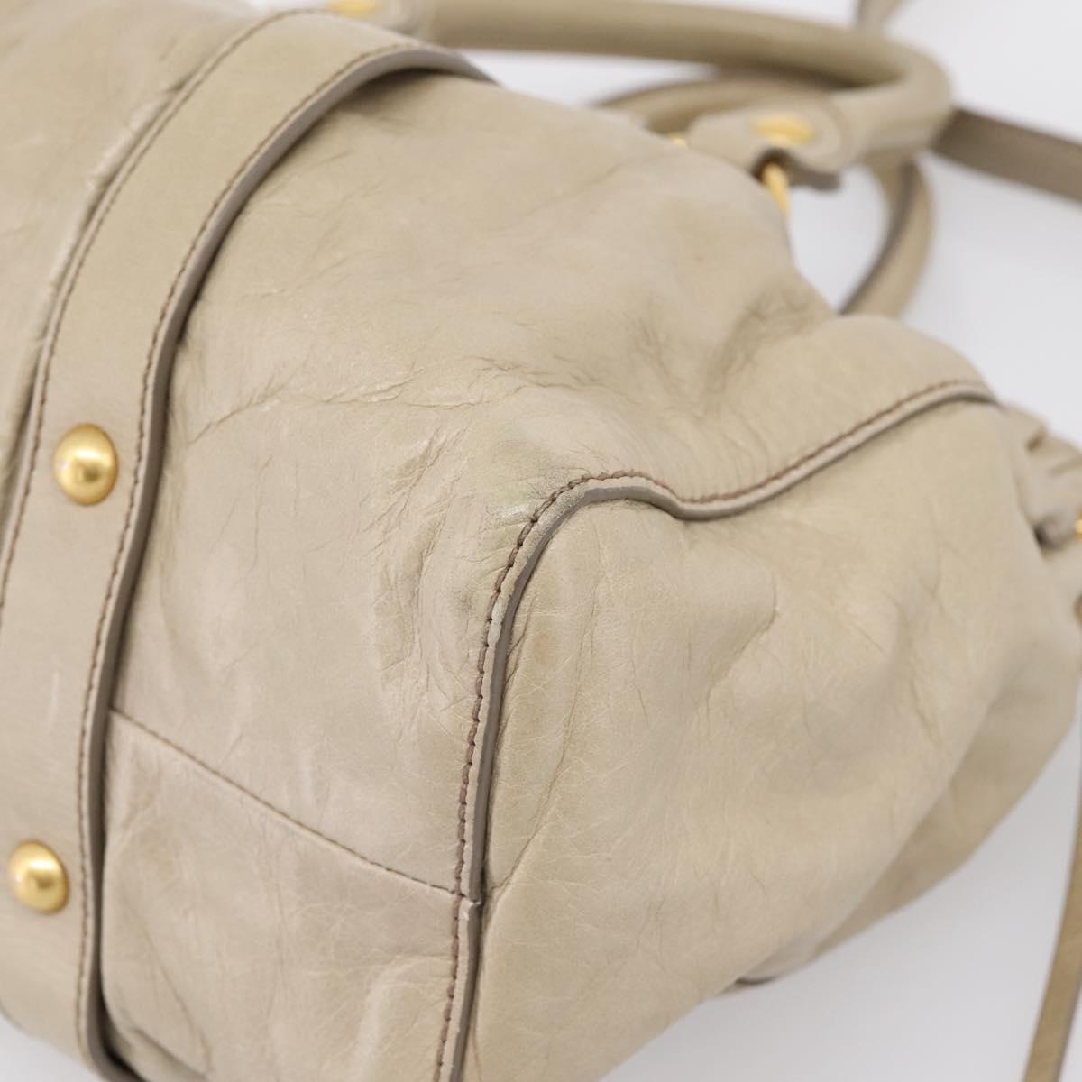 Miu Miu Hand Bag Leather 2way Beige Gold RT0383 Auth am12392V
