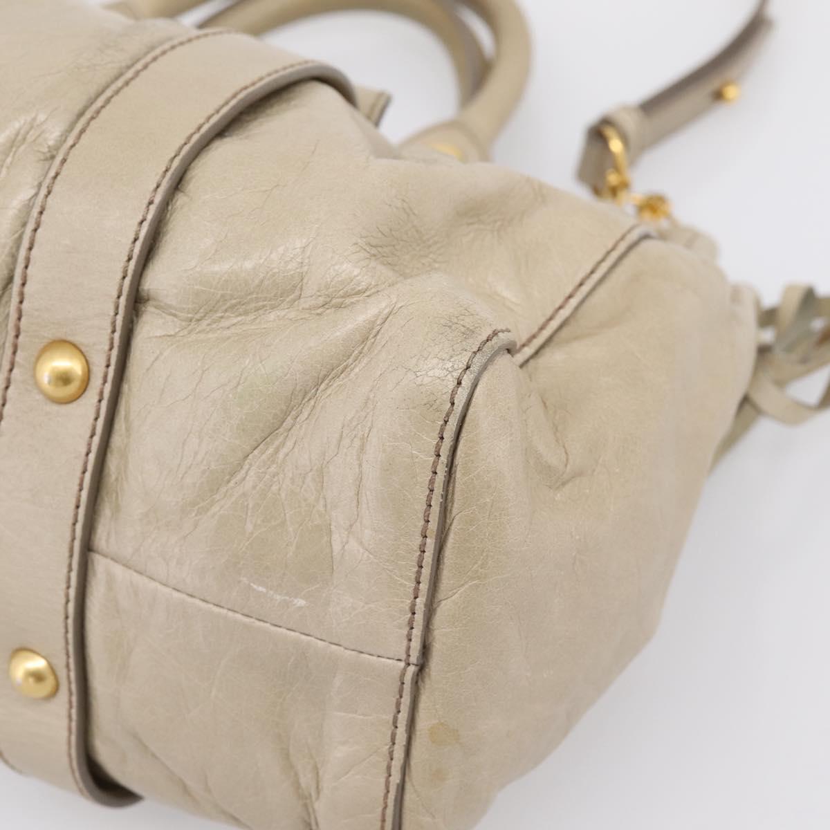 Miu Miu Hand Bag Leather 2way Beige Gold RT0383 Auth am12392V