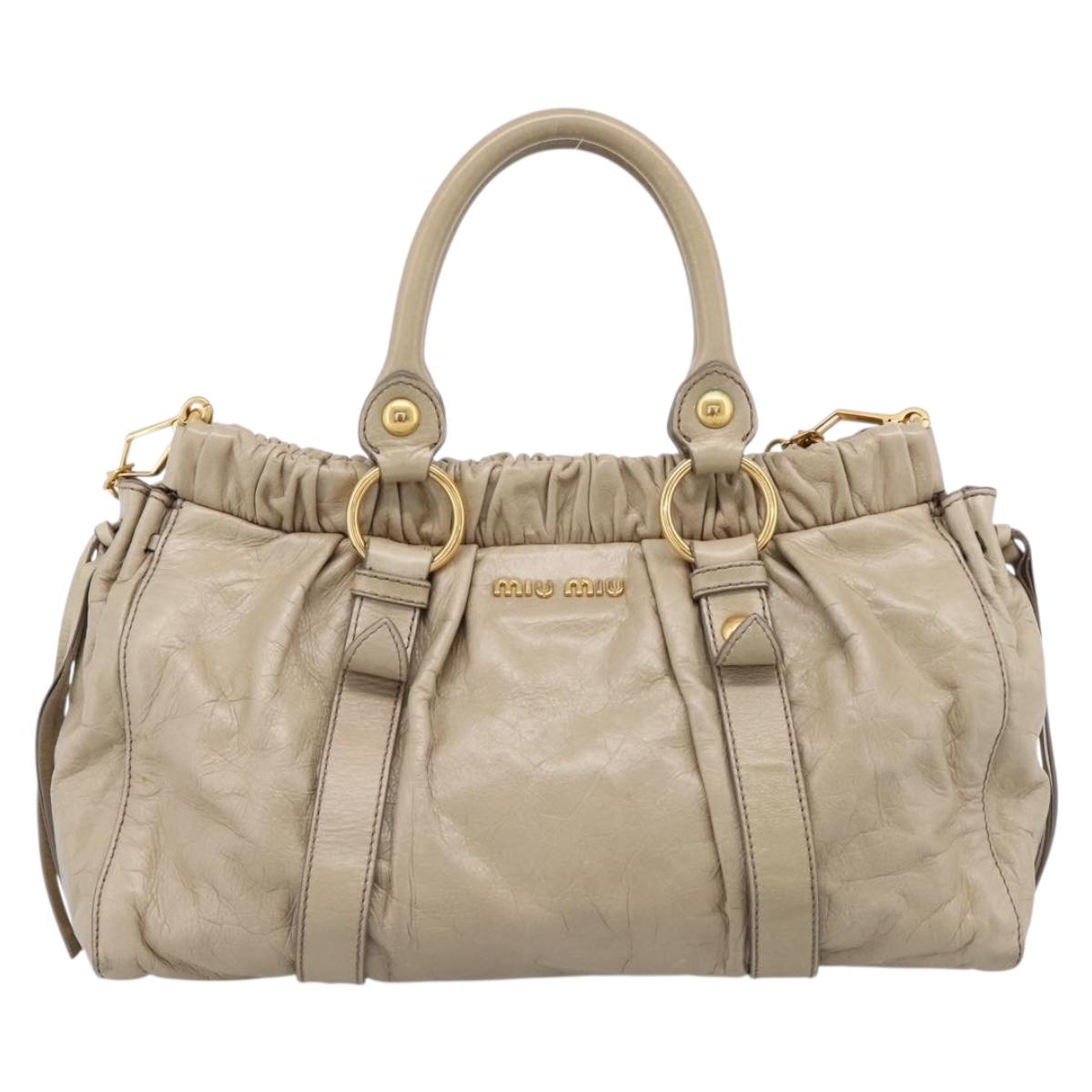 Miu Miu Hand Bag Leather 2way Beige Gold RT0383 Auth am12392V