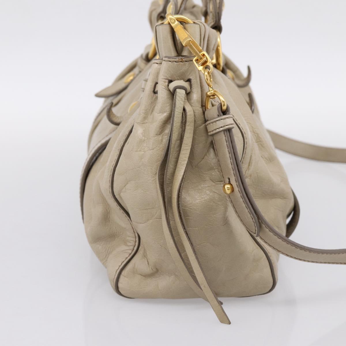Miu Miu Hand Bag Leather 2way Beige Gold RT0383 Auth am12392V