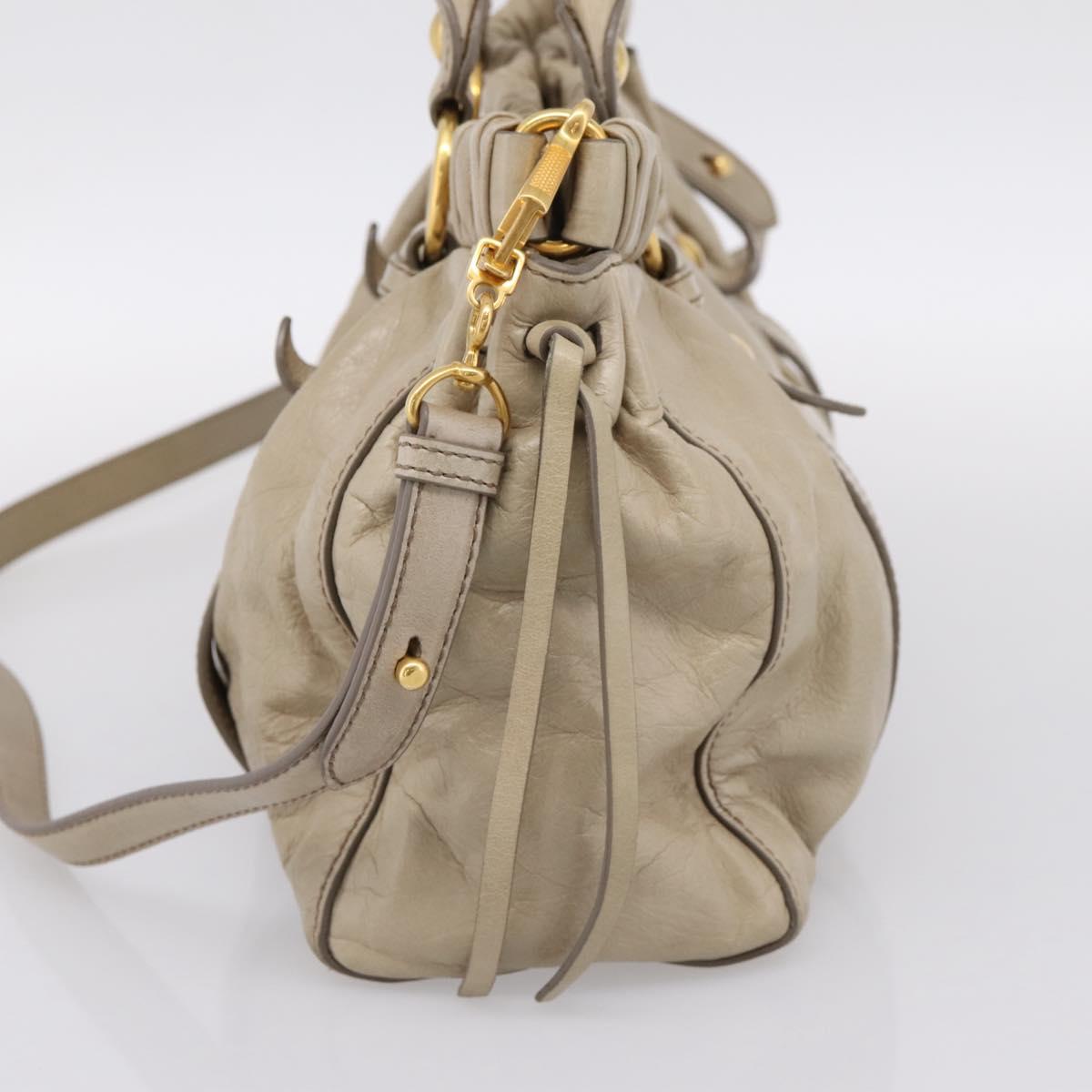 Miu Miu Hand Bag Leather 2way Beige Gold RT0383 Auth am12392V