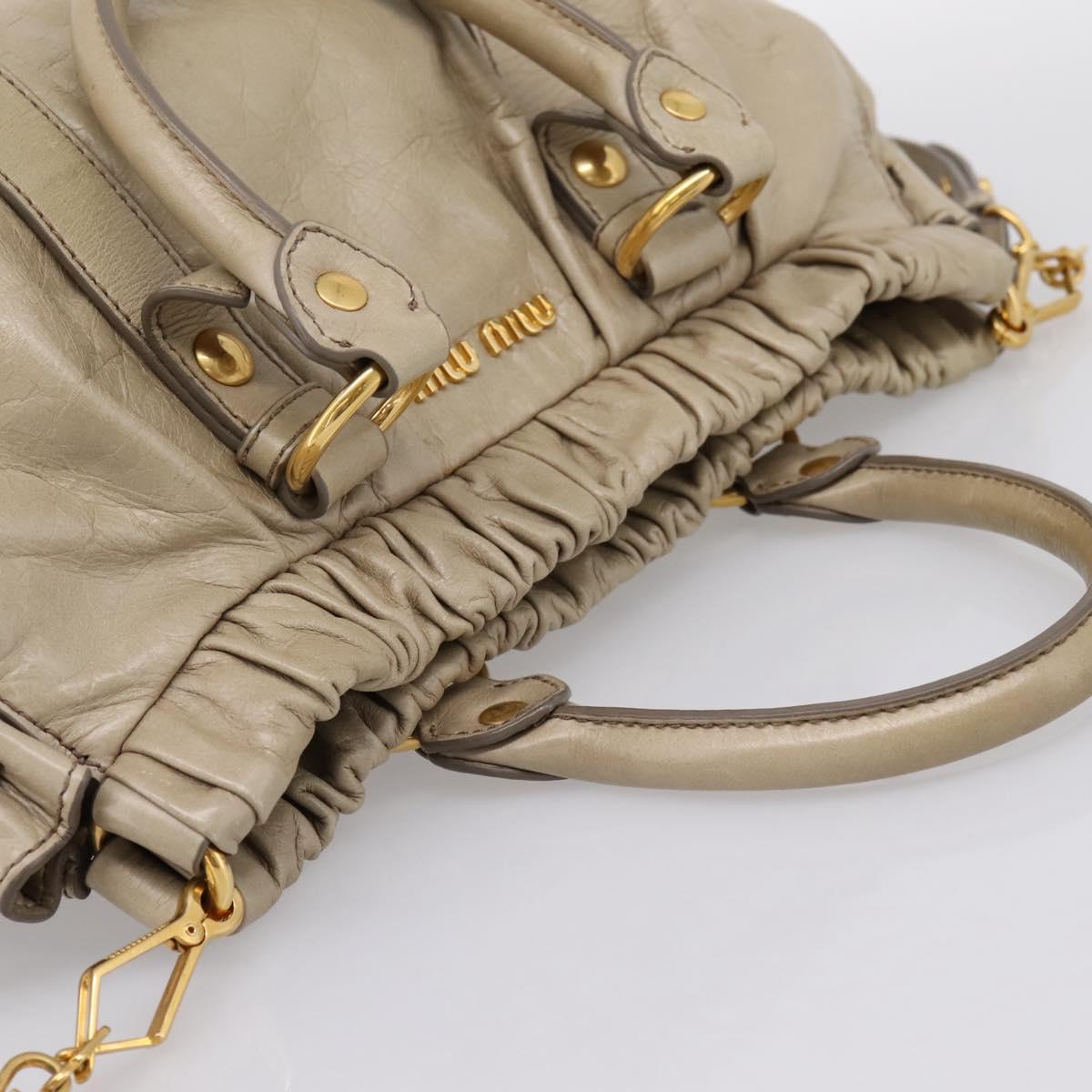 Miu Miu Hand Bag Leather 2way Beige Gold RT0383 Auth am12392V