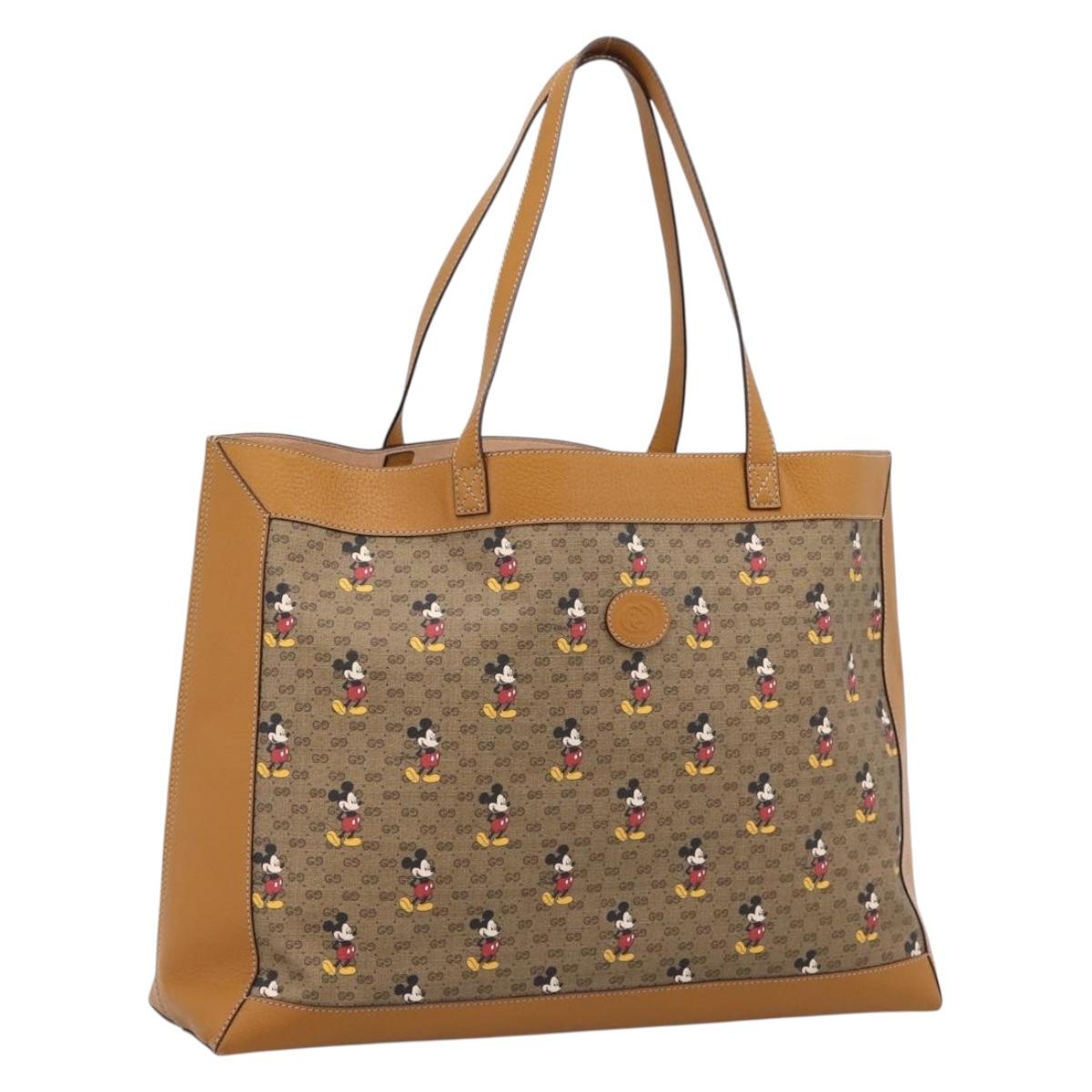 GUCCI GUCCIxDisney Micro GG Supreme Tote Bag PVC Beige Gold 547947 Auth am12393M